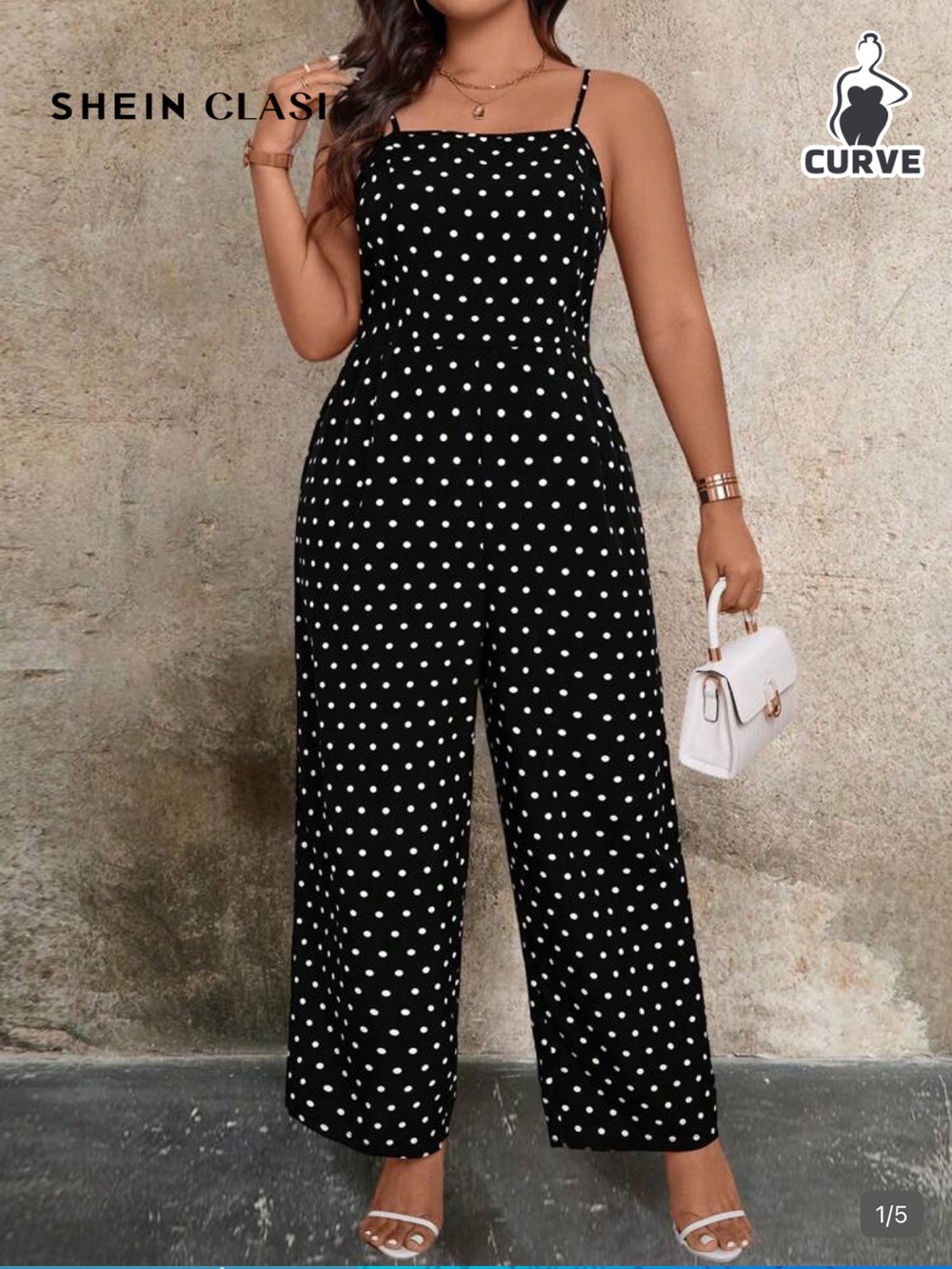 SHEIN Black & White Polka Dot Wide-Leg Jumpsuit